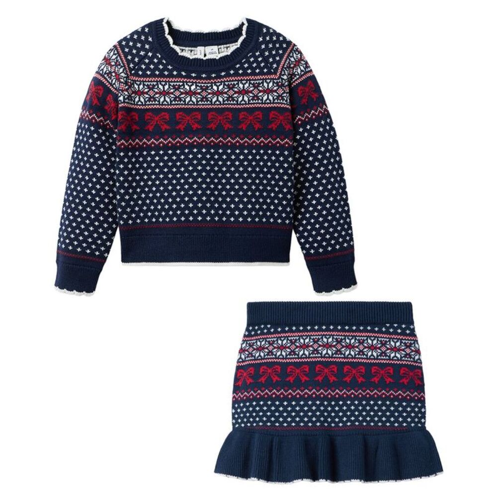 Janie And Jack Girls Bow Fairisle Sweater Skirt, Blue